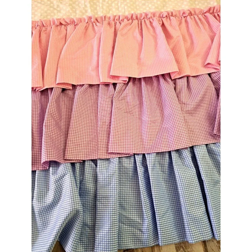Fabric Shower Curtain Gingham Ruffled Polka Dot Pink Blue Purple Fun Colorful